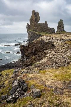 Londrangar Basalt Cliffs (Hellnar) in Iceland Stock Photos
