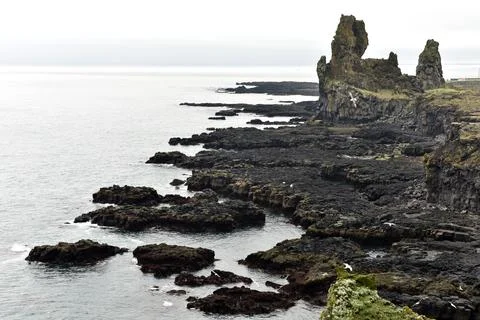 Londrangar basalt cliffs in Iceland 스톡 사진