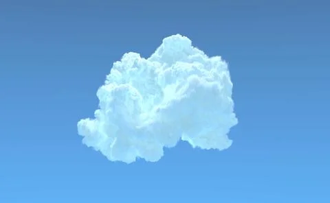 Lone cloud on blue sky backdrop isolated - digital nature 3D rendering Illustrazione stock