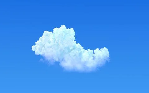 Lone cloud on blue sky isolated, cgi nature 3D rendering Stock Illustration