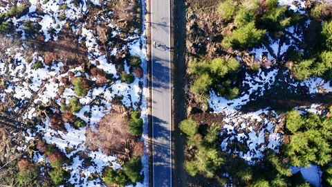 A lone cyclist driving on a winter forest street Stock Footage 149151118