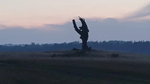 Lone Dead Tree Silhouette at Dusk, Locked-Off Shot Видео 345100875