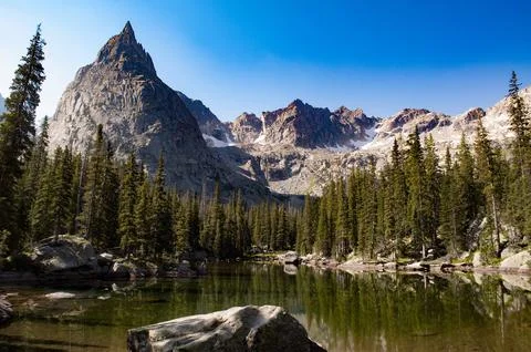 Lone Eagle Peak &amp; Mirror Lake - Colorado Stock Photos