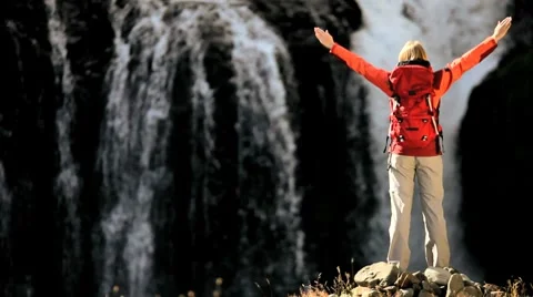 Lone Female Celebrating Achieving her Ambitions Stock Footage