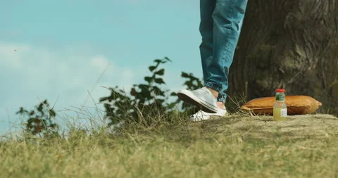 Lone guy in white t-shirt and hat reading book under tree in picnic area	 Stock Footage 137018673