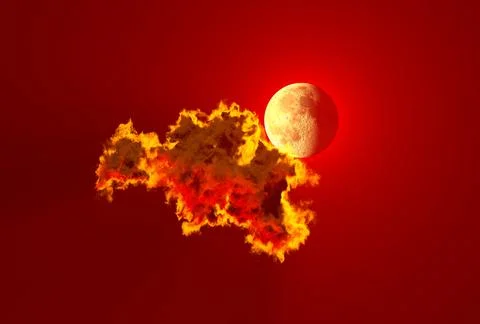 Lone large red cloud and moon , cg nature 3D illustration Stock Illustration