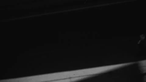 A lone person walks through a dramatic shadowed path in black and white Stock Footage 292951018