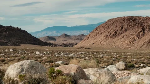 Lone pine pan left motion control slider shot of high desert Stock-Footage 48917989