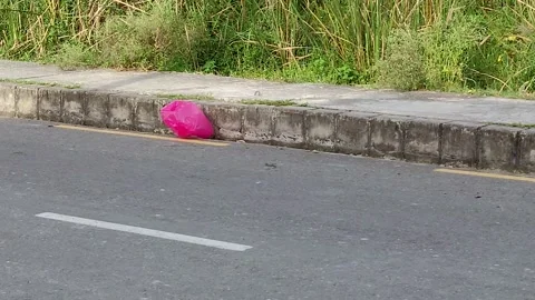 Lone plastic bag blown by the wind down the street Stock Footage 139793402