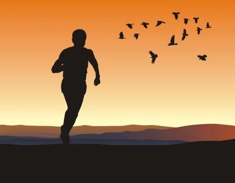 A lone runner on the horizon Stock Illustration
