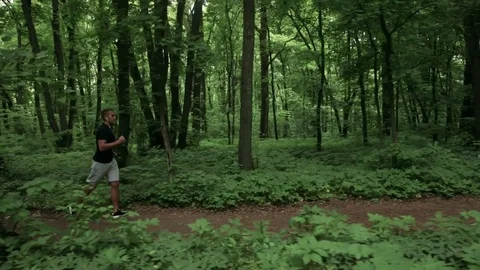Lone runner in wintry wood, slow motion shot 스톡 동영상 75541137