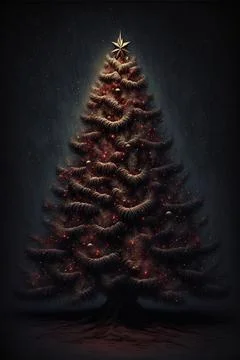 Lone snowcapped fir tree under starry Stock Illustration