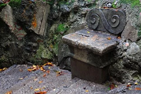 Lone stone bench Stock Photos
