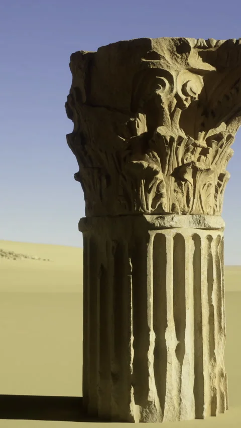 Lone stone column in a vast desert under clear skies Vídeos de archivo 312147817