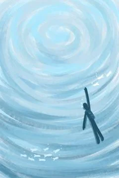 Lone Swimmer Floating In Blue Ocean Whirlpool Illustration Stock Illustration