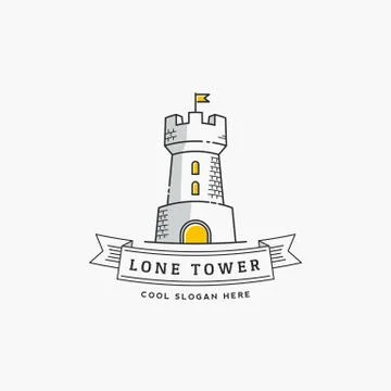 Lone Tower Abstract Vector Sign, Icon, Label or Logo Template in Line Style Ilustración de archivo