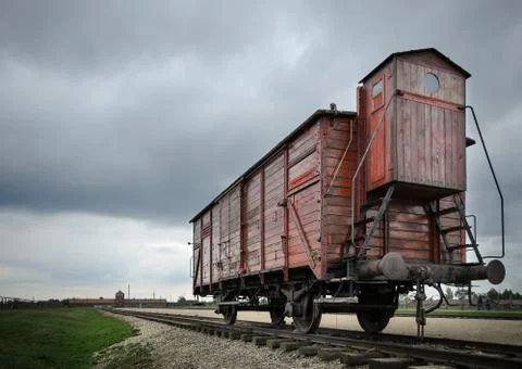 Lone train cab in concentration camp - (Auschwitz II) Stock Photos