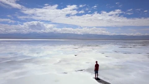 A lone unknown man at the Chaka Salt Lake 4 Stock Footage 314972781