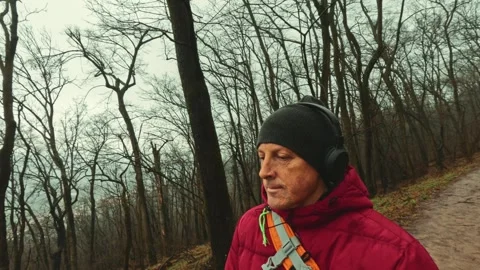 Lone Walker In Misty Rainy Forest Finding Inner Peace 스톡 동영상 330915765