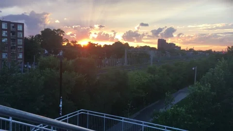 Lone Walker on Path at Sunset Toronto Stock Footage 143157537