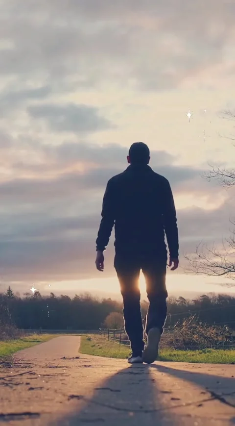 Lone Walker at Sunset – Motivational Solitude Stock Footage 303982609