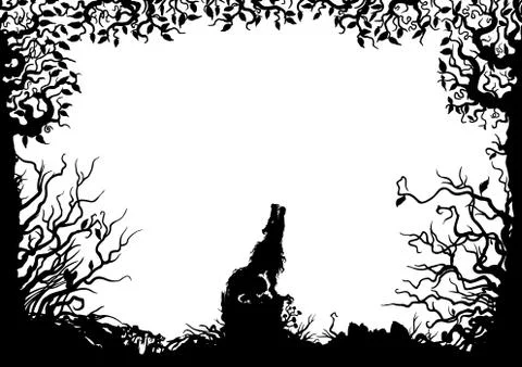 Lone wolf in the forest frame Stock Illustration