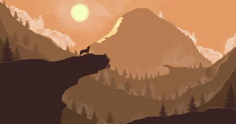 A lone wolf on a sheer cliff Stock Illustration
