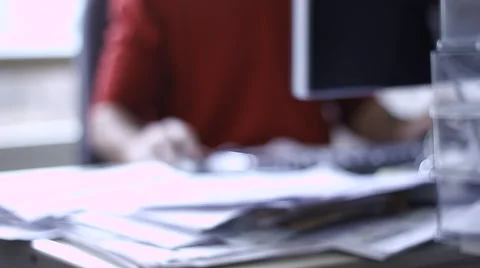 Lone worker in the office working, using computer Stock Footage 55583563