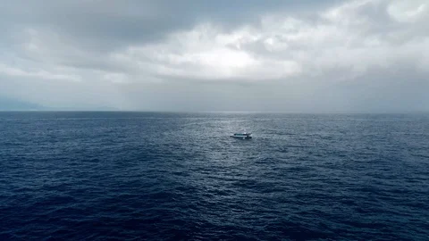 Loneliness boat at rainy clouds Stock Footage 101482047