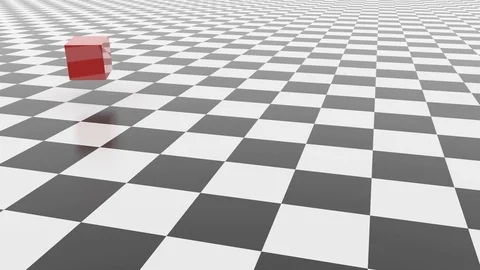 Lonely Artificial Intelligence Machine Learning Red Cube Floating over Checke Stock Footage 117158871