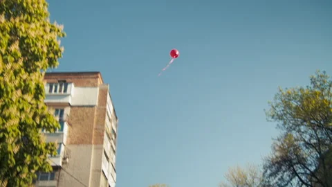 Lonely Balloon Flies Into The Sky Stock Footage 155438334