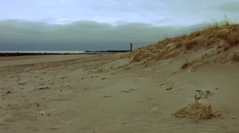 Lonely Beach During The Winter Stock Footage 45373064