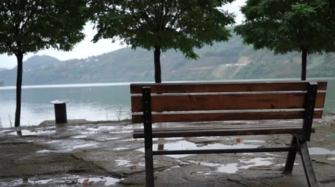 Lonely bench empty in beach autumn Stock Footage 67364335