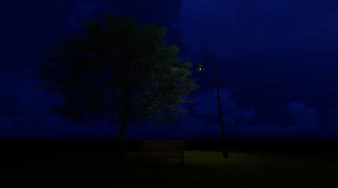 A lonely bench under a lantern in the park. 3D Render Ilustração Stock
