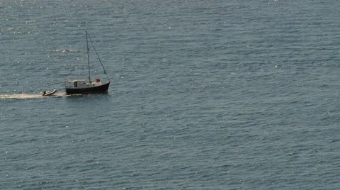 Lonely boat in the ocean Stock Footage 51682540