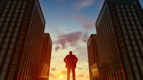 Lonely boss thinking background in front of high-end office building Video stock 288090206