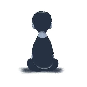 “Lonely Boy Sitting with Back to Viewer” — Theme of Isolation 스톡 일러스트