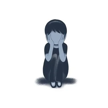 “Lonely Boy Sitting on Floor” — Introversion and Solitude Stock Illustration