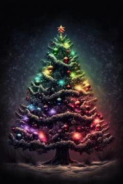 Lonely christmas tree light outside with orrnaments Stock Illustration
