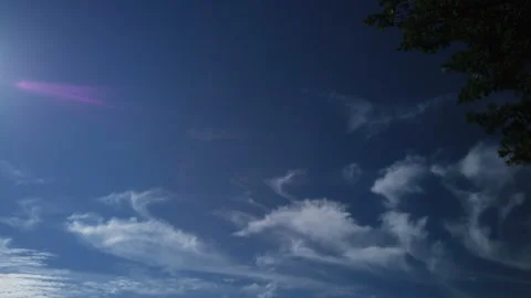 Lonely cirrus clouds in the blue sky Stock Footage 240197632