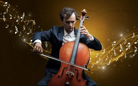 Lonely composer playing on cello Stock Photos