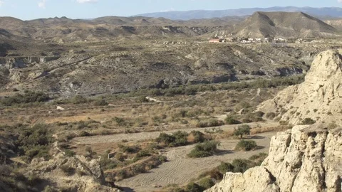 Lonely desert landscape in the middle of mountains Stock Footage 81663006