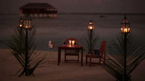 Lonely dining table on a beach Stock Footage 1018839