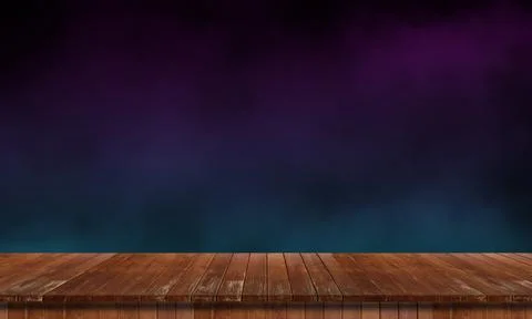 Lonely empty wooden table on dark and smoky background Stock Illustration
