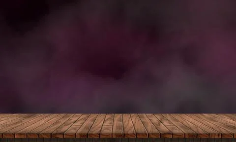 Lonely empty wooden table on dark and smoky background Stock Illustration