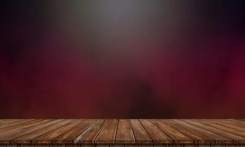Lonely empty wooden table on dark and smoky background Stock Illustration