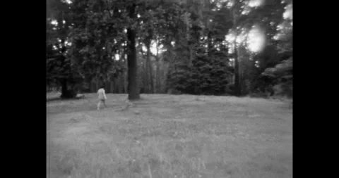 Lonely figure walking along a path in a park, black and white 8mm film Stock Footage 331853369