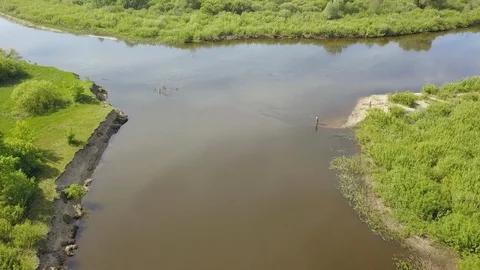 Lonely fishman in the river Stock Footage 91536716