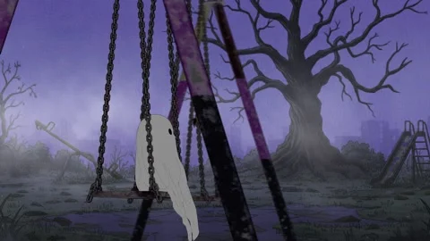 Lonely Ghost Sitting on a Swing in a Forgotten Playground Stock Footage 318146841