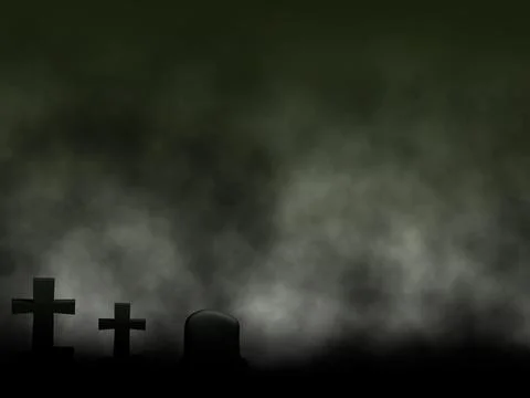 Lonely Graveyard with dark clouds background Stock Illustration